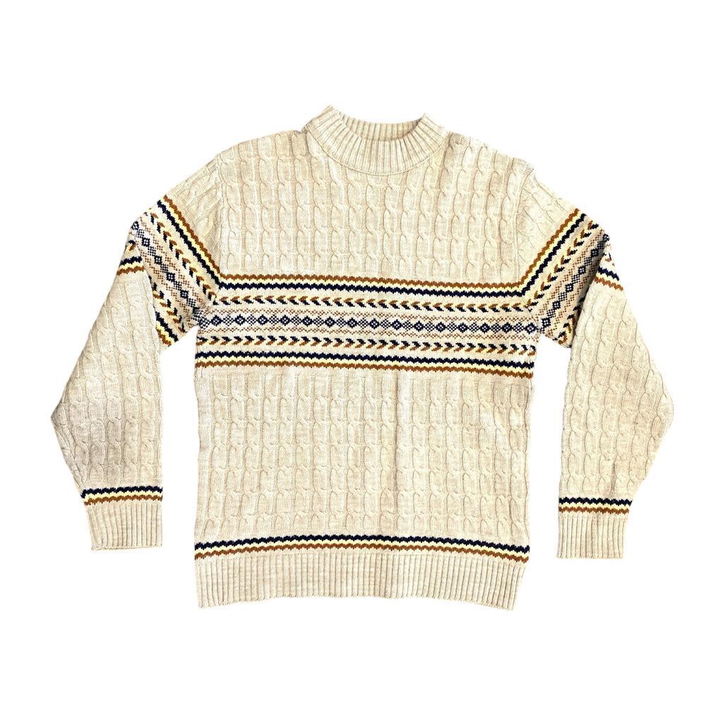 VTG Lord Jeff Cable Knit Sweater 70s Women Cream Scandanavia Aztec Wintuk XL USA